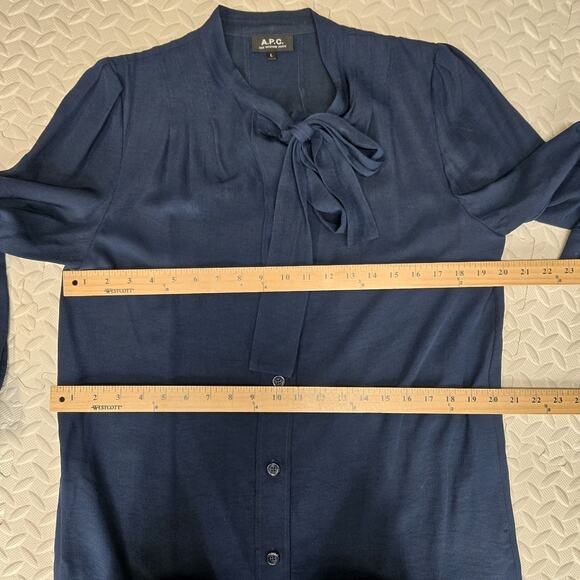 APC Shirt Dress Womens Large Tie Neck Marine Blue French Designer Minimalist - Picture 9 of 13